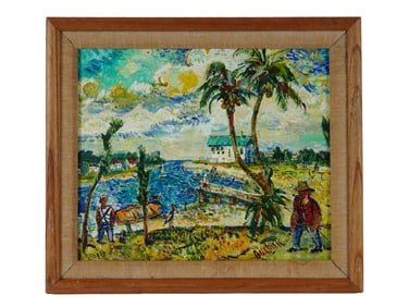 ATTR DAVID BURLIUK RUSSIAN LANDSCAPE OIL PAINTING