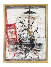 LATE 20TH C AMERICAN MIXED MEDIA PAINTING SIGNED