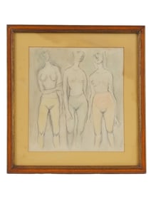 MIXED MEDIA PAINTING NUDE FIGURES SIGNED DEIDRE