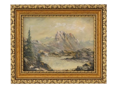 WINTER MOUNTAIN LANDSCAPE OIL PAINTING SIGNED