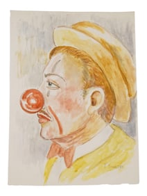MID CENTURY PAINTING SIGNED F. SINATRA CLOWN PORTRAIT