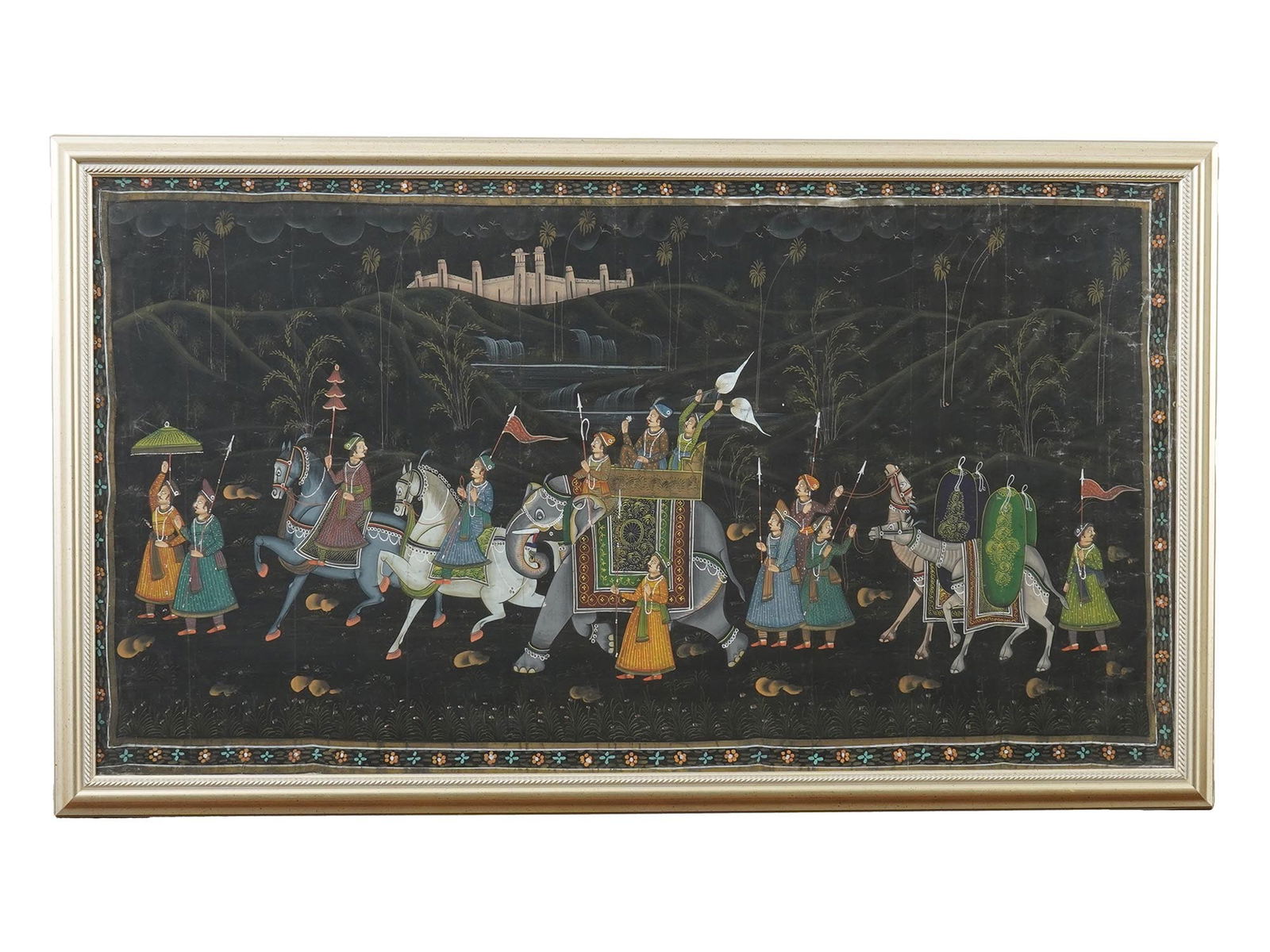 INDIAN RAJASTHANI SCENE MINIATURE PAINTING ON SILK (1 of 4)