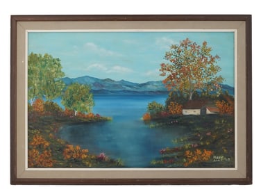 AMERICAN OIL LANDSCAPE PAINTING BY MARY ANNE 1969