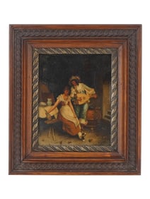 GERMAN GENRE SCENE OIL PAINTING BY FREDERICK LENDITZ