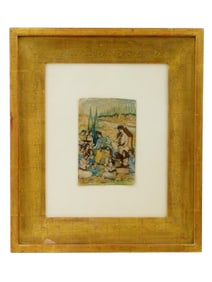 ANTIQUE PERSIANI ISFAHAN GOUACHE MINIATURE PAINTING