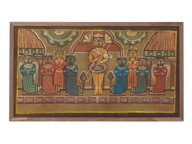 INDIAN GENRE SCENE TEMPERA PAINTING SIGNED JAMINI ROY
