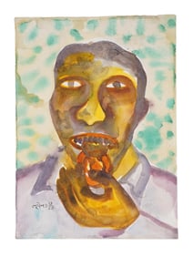 SIGNED BHUPEN KHAKHAR WATERCOLOR PORTRAIT PAINTING