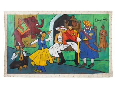SIGNED M F HUSAIN INDIAN ACRYLIC PAINTING WITH COA