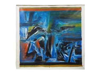 SIGNED SAYED HAIDER RAZA INDIAN ACRYLIC PAINTING W COA
