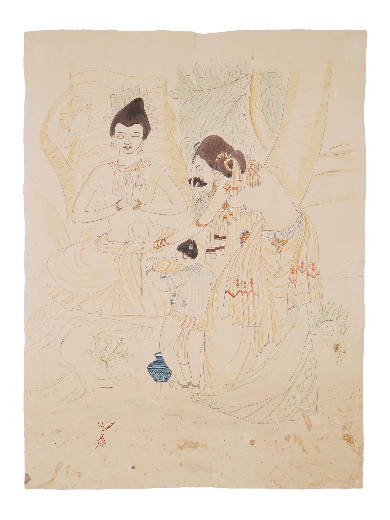 MID CENTURY INDIAN SCHOOL PAINTING SIGNED CHUGHTAI (1 of 5)