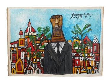 AFTER FN SOUZA INDIAN MODERNIST OIL PAINTING