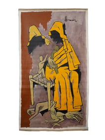 ATTR TO MAQBOOL FIDA HUSAIN ACRYLIC PAINTING W COA