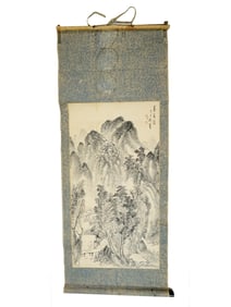 CHINESE LANDSCAPE WATERCOLOR PAINTING ON SCROLL