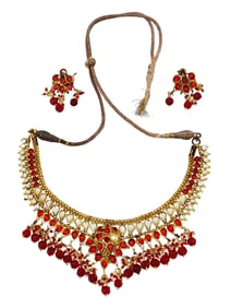 INDIAN KUNDAN STONE NECKLACE AND MATCHING EARRINGS