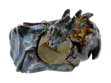 STERLING SILVER FIGURAL DRAGON DIAMOND JEWELRY RING