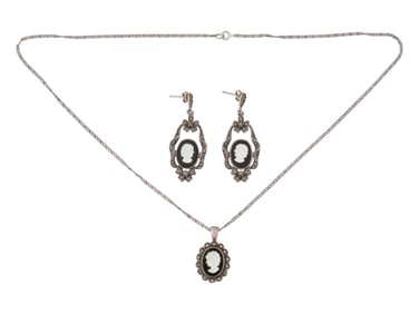 VTG STERLING SILVER EARRINGS AND NECKLACE JEWELRY SET