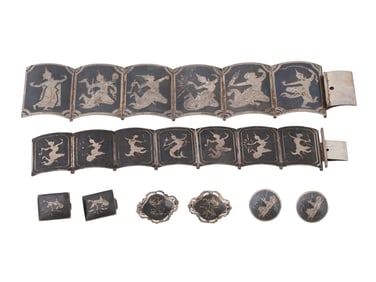 LOT OF THAI SIAM STERLING SILVER NIELLO JEWELRY WARES
