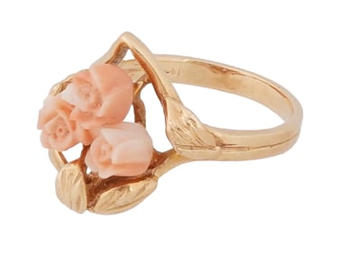 14K GOLD ROSE FLORAL DESIGN JEWELRY RING MARKED
