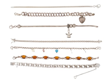 LOT OF STERLING SILVER JEWELRY BRACELETS W CHARMS