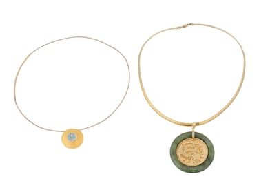JADE AND AQUAMARINE STERLING SILVER NECKLACES
