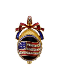 US FLAG GILT SILVER ENAMEL EASTER EGG PENDANT