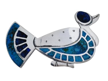 VINTAGE SILVER ENAMEL BIRD BROOCH BY GRAZIELLA LAFFI