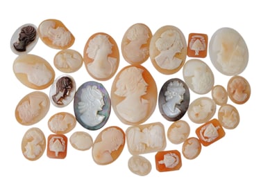 COLLECTION OF HAND CARVED SHELL CAMEO MEDALLIONS