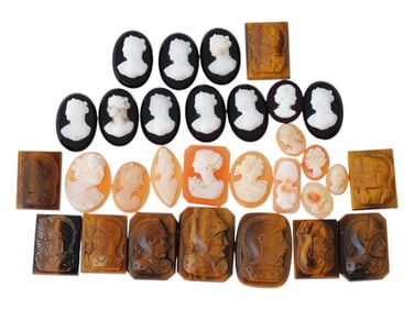 COLLECTION OF ANTIQUE HAND CARVED CAMEOS