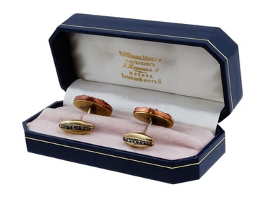 RUSSIAN GILT SILVER ENAMEL IMPERIAL CUFFLINKS