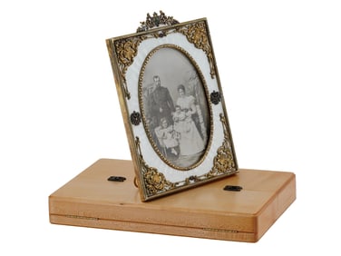 RUSSIAN GILT SILVER GUILLOCHE ENAMEL PICTURE FRAME