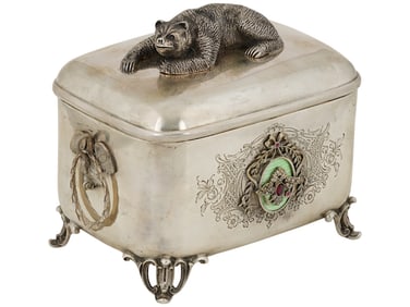 RUSSIAN SILVER ENAMEL DIAMONDS TEA CADDY