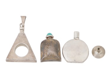 STERLING SILVER PERFUME BOTTLES AND FUNNEL