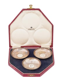 ENGLISH SILVER BOWLS WITH COMMEMORATIVE COINS