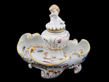 VINTAGE HUNGARIAN HEREND PORCELAIN INKWELL STAND