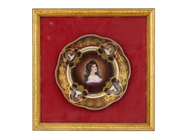 ANTIQUE BAVARIAN AMOROSA PORCELAIN PLATE FRAMED