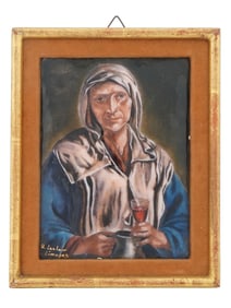 VTG FRENCH LIMOGES ENAMEL PLAQUE R. LECLAIR PORTRAIT
