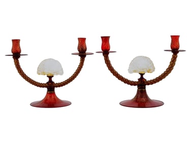 PAIR OF ITALAIAN MURANO GLASS CANDELABRAS C 1970S