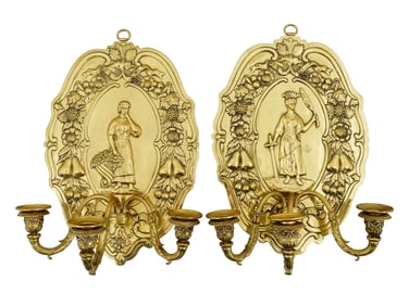 PAIR OF ANTIQUE AMERICAN BRONZE WALL SCONCES