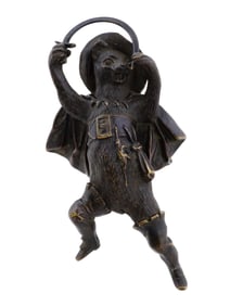 ANTIQUE 19 C BRONZE PAPERWEIGHT PUSS IN BOOTS FIGURINE
