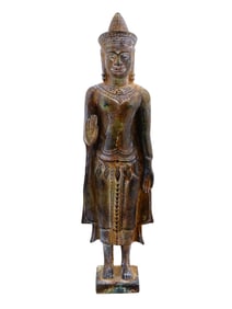 ANTIQUE CAMBODIAN KHMER BRONZE SCULPTURE OF BUDDHA