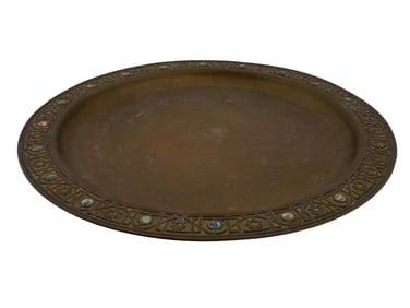 TIFFANY MANNER FAVRILE GLASS INSERTS BRONZE CHARGER