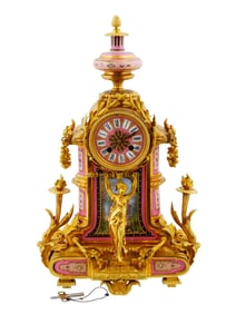 ANTIQUE FRENCH GILT BRONZE ENAMEL MANTEL CLOCK