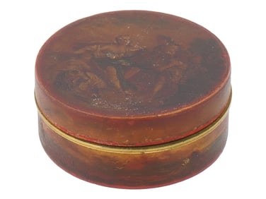 ANTIQUE FRENCH PAPIER MACHE ROUND SHAPED SNUFF BOX