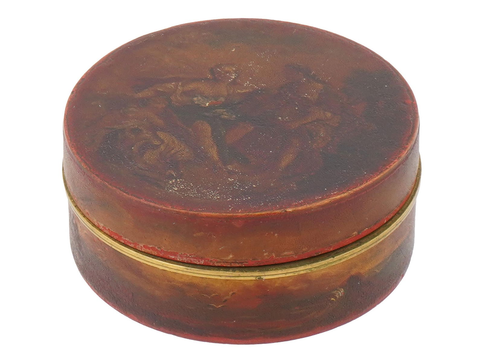 ANTIQUE FRENCH PAPIER MACHE ROUND SHAPED SNUFF BOX (1 of 9)