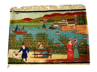 ANTIQUE PERSIAN QASHQAI PICTORIAL HANDMADE CARPET