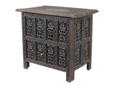 ANTIQUE ANGLO INDIAN CARVED WOOD FOLDING TABLE