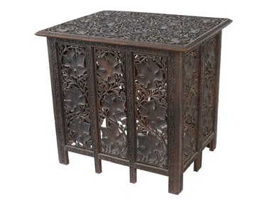 ANTIQUE ANGLO INDIAN CARVED WOOD FOLDING TABLE