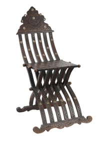 ANTIQUE MOROCCAN MOP INLAID WOODEN FOLDING CHAIR