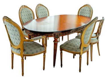 ANTIQUE DINING SET WITH OVAL TABLE AND SIX CHAIRS