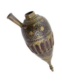 ANTIQUE 19TH C PERSIAN QAJAR BRONZE COCONUT HOOKAH BASE